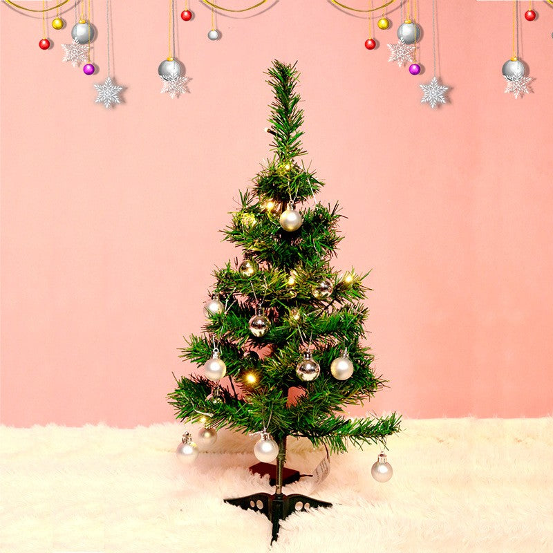 Pachet brad artificial impodobit 60 cm, (brad 60 cm , instalație 20 led +20 globuri argintii)