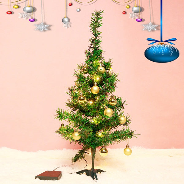 Pachet brad artificial impodobit 60 cm, (brad 60 cm , instalație 20 led +20 globuri aurii)