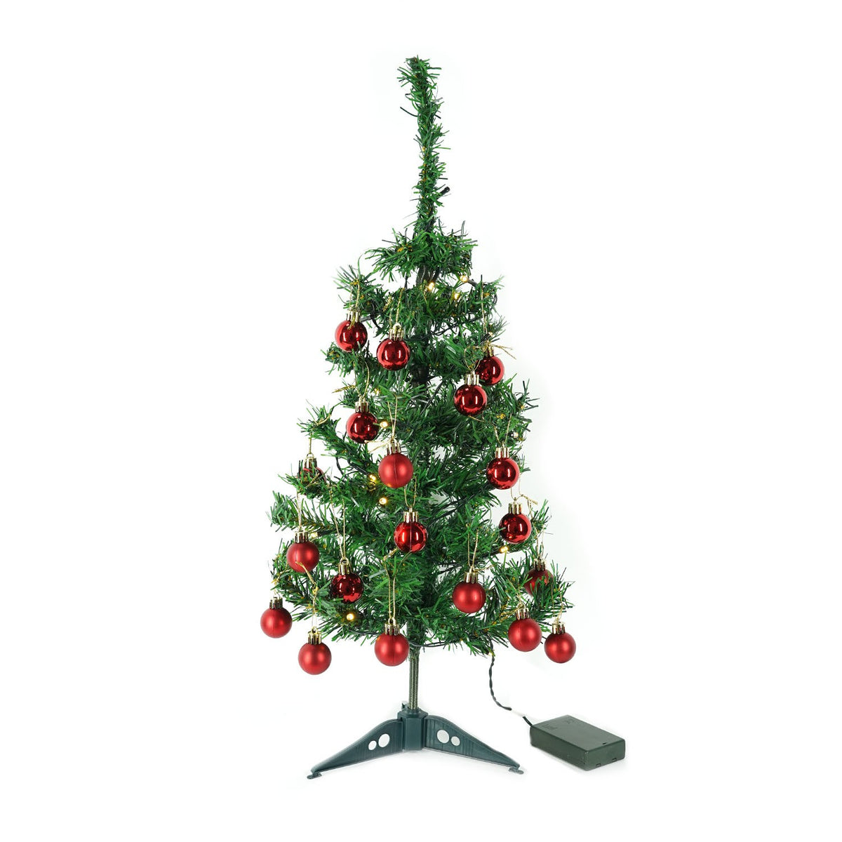 Pachet brad artificial impodobit 60 cm, (brad 60 cm , instalație 20 led +20 globuri roșii)
