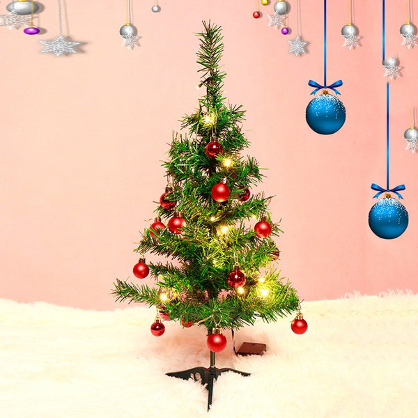 Pachet brad artificial impodobit 60 cm, (brad 60 cm , instalație 20 led +20 globuri roșii)