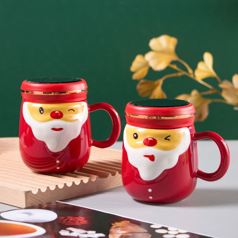 Cana Ceramica Tematica Moș Crăciun, 430ml, Capac tip Oglinda