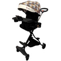 Cărucior sport 3in1, 6-36 luni , reversibil, pliabil, tăviță pentru masa, roti 360 si parasolar - Model Carouri - Maro