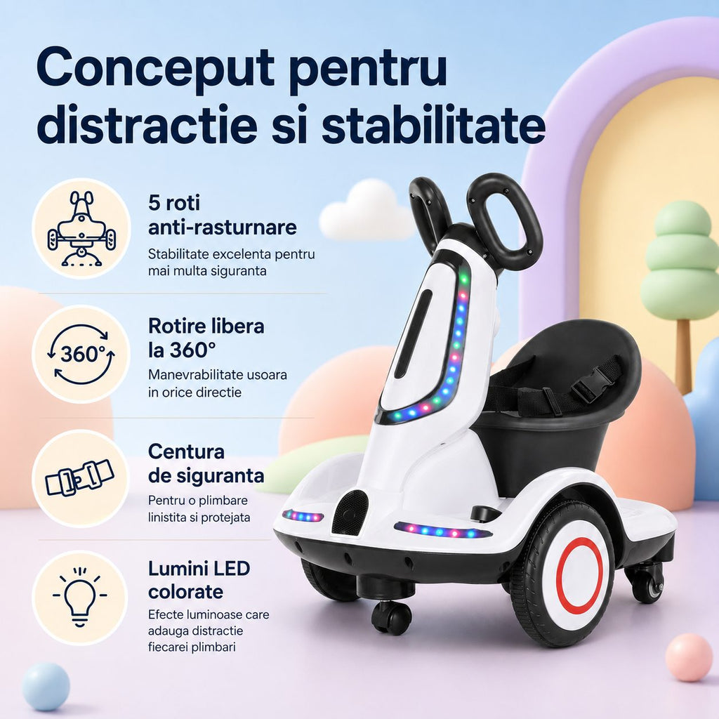 Masinuta Electrica, roti 360, Alb