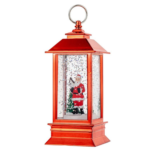 Decorațiune Luminoasă Felinar de Crăciun cu LED, Model Moș Crăciun, 13cm Roșu