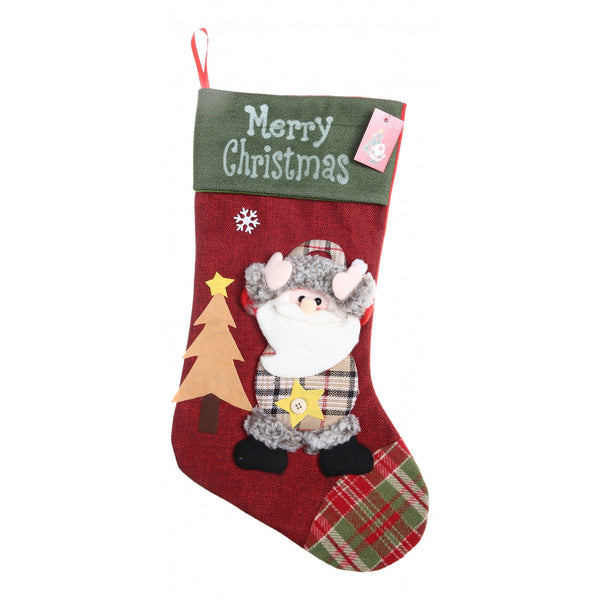 Ciorap Cadouri Roșu, Model Moș Craciun,   15x30 cm