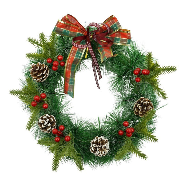 Coroniță Crăciun pentru ușa decorată cu conuri, fundițe si merișoare  40 cm
