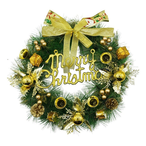 Coroniță Crăciun pentru ușa decorată cu conuri, globulețe model "Marry Christmas",40 cm