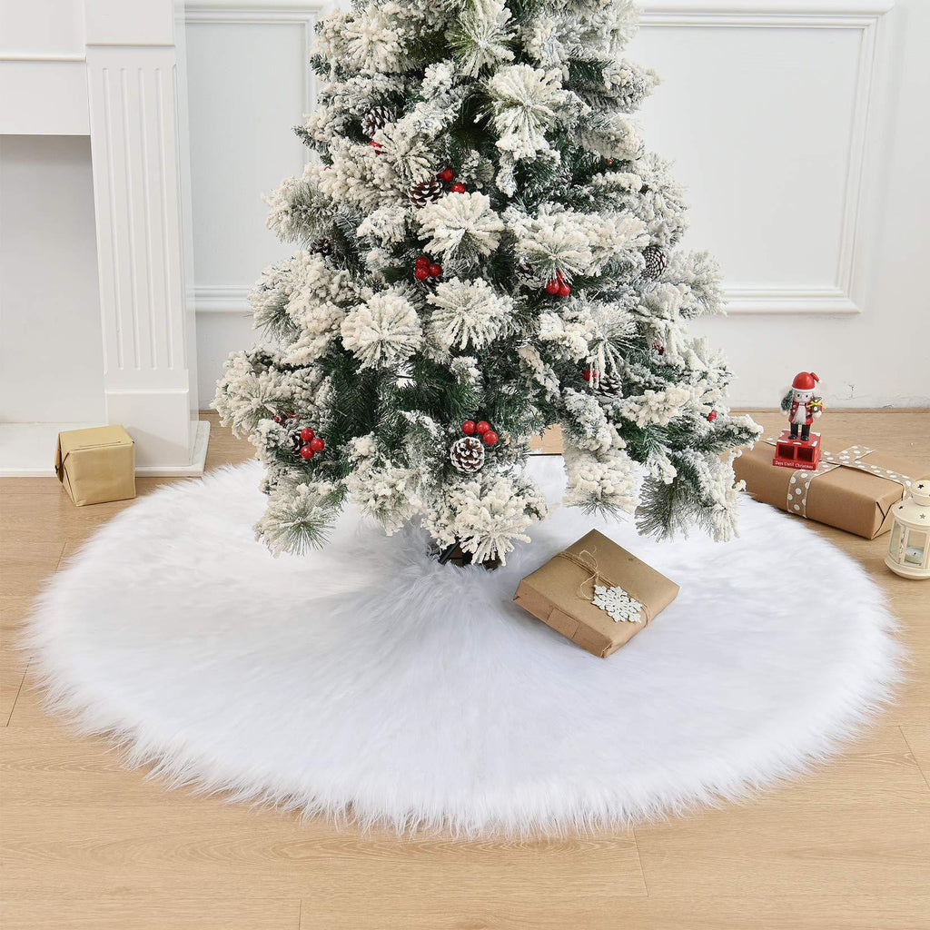 Covor pentru bradul de Craciun, diametru 150 cm, blana grosime 7 cm, alb