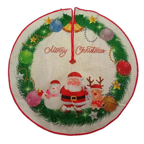 Covoraș pentru Brad, Model Mos Craciun cu Renul si Omul de Zapada, 90 cm