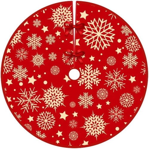 Covoraș pentru bradul de Crăciun - Model Stelute, Culoare Rosu, 90cm