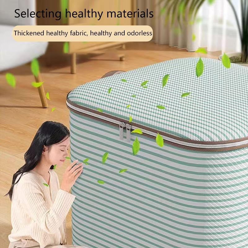 Cutie de depozitare pliabilă cu fermoar-Verde/Alb 50x40x50 100L