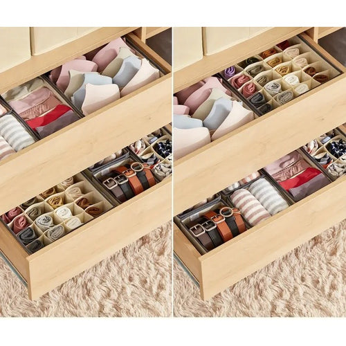 Cutie de depozitare pentru Lenjerie , material textil, 24 comportamente, 32 X 32 X 10 cm Bej