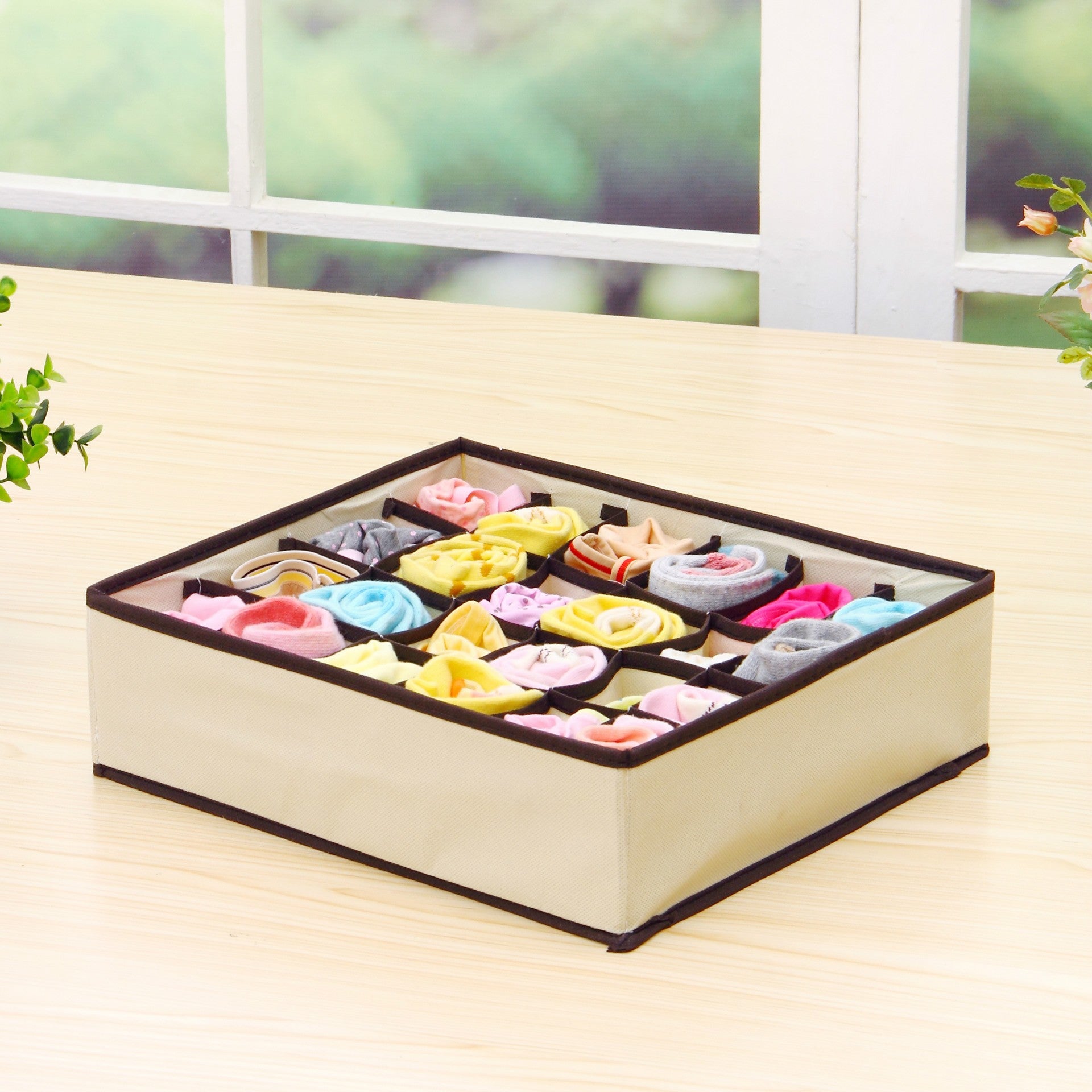Cutie de depozitare pentru Lenjerie , material textil, 24 comportamente, 32 X 32 X 10 cm Bej
