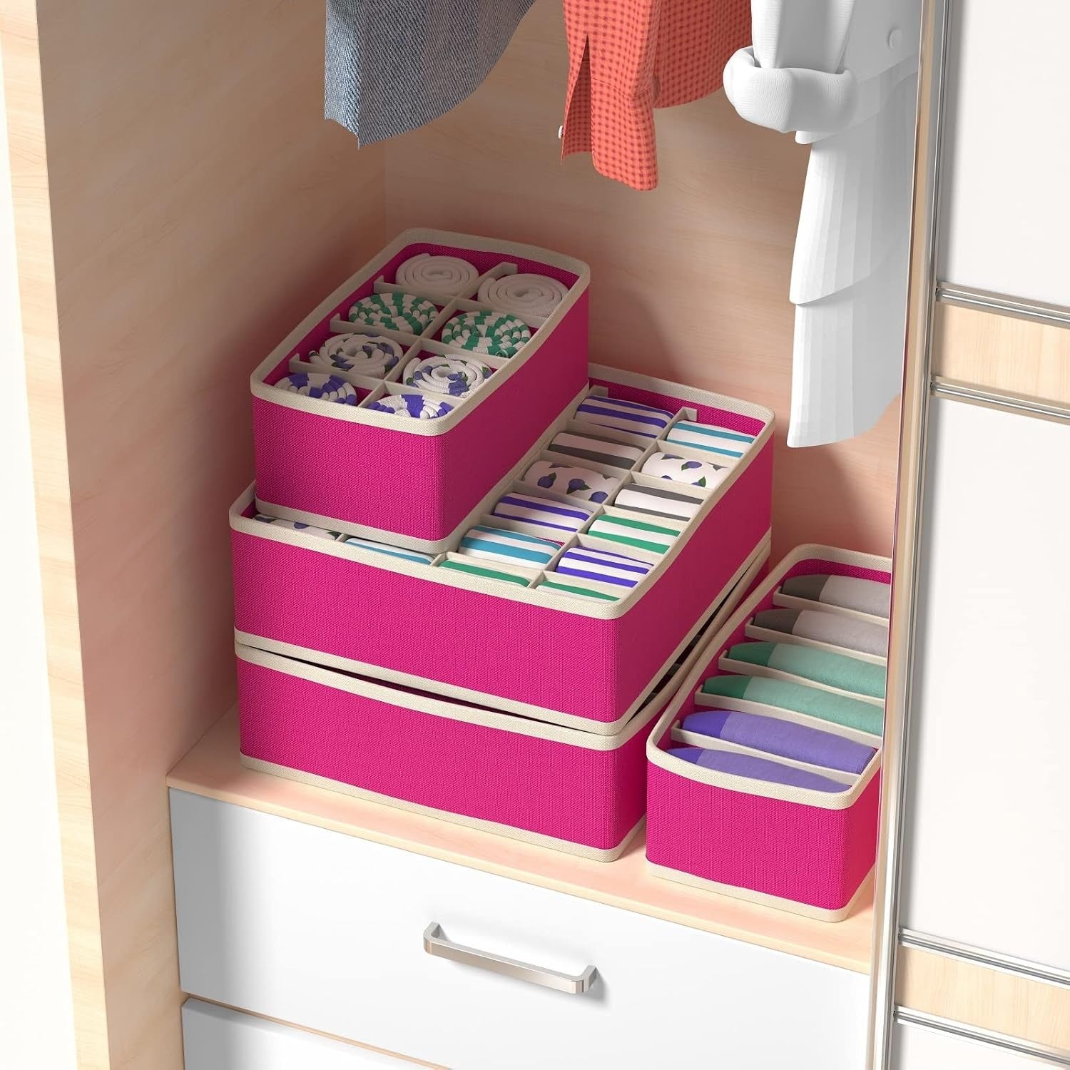 Cutie de depozitare pentru Lenjerie , material textil, 7 comportamente, 32 X 32 X 10cm cm Roz