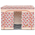 Cutie de Depozitare Pliabila, 100 L din Bumbac si In, 60X42X40 cm, Fereastra Frontala, 2 Usi de Acces cu Fermoar Bidirectional, Cadru Metalic, Suport Baza Stabil din Plastic, Motiv Traditonal Model 4