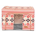 Cutie depozitare pliabila 100L din bumbac si in, 60x42x40cm , cu fereastra frontală , 2 uși de acces cu fermoar bidirectional si cadru metalic