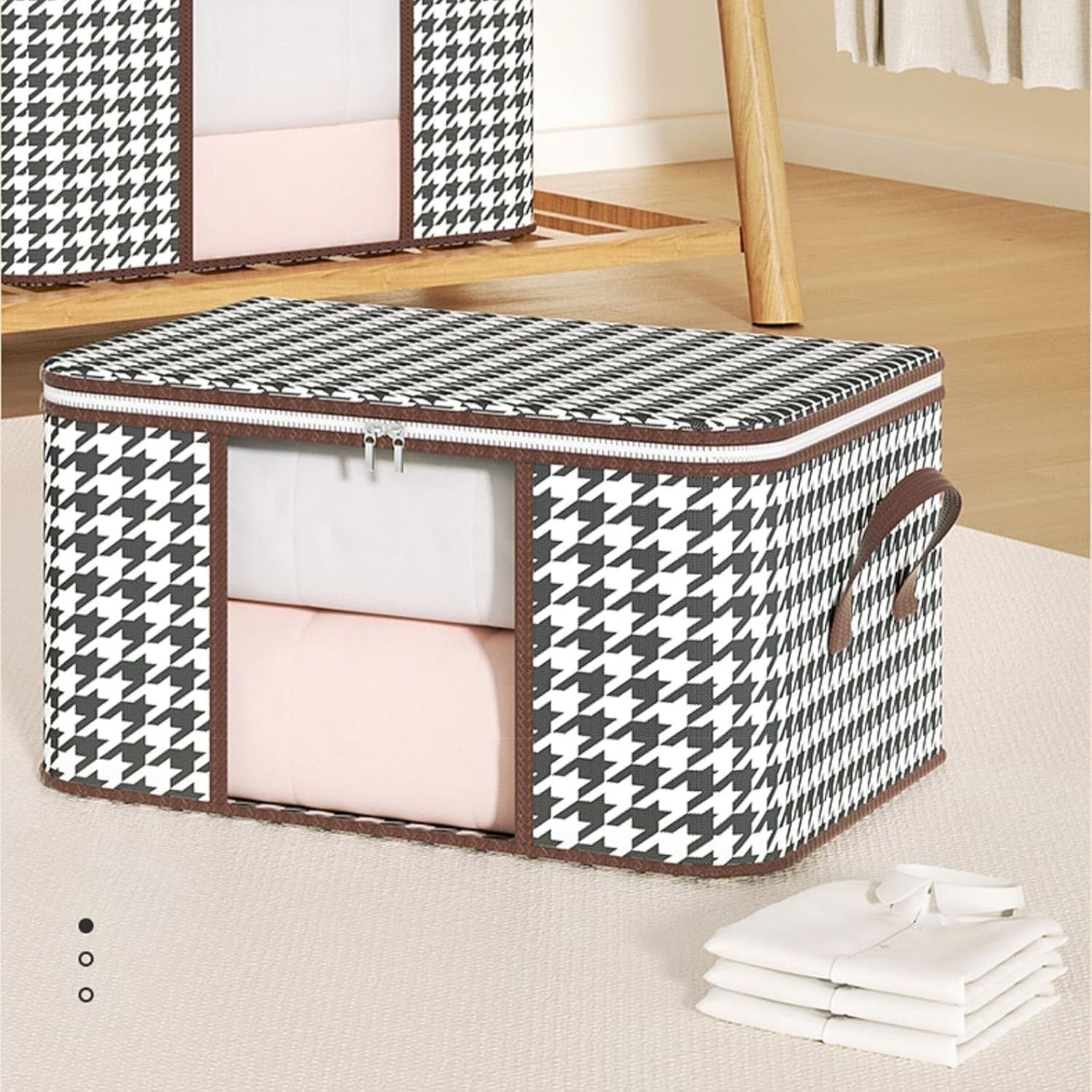 Cutie de Depozitare Pliabilă - 55x35x25 cm cu Fereastră Frontala cu Fermoar Bidirecțional-50 L