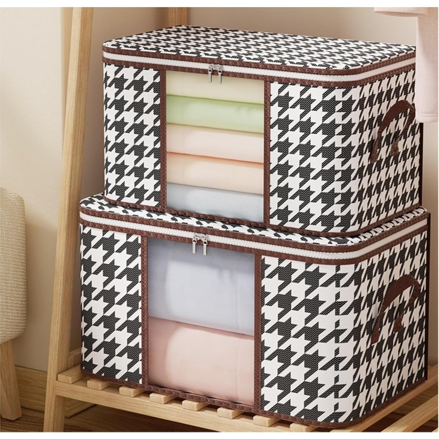 Cutie de Depozitare Pliabilă - 60x40x30 cm cu Fereastră Frontala cu Fermoar Bidirecțional -75L