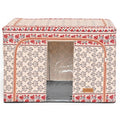 Cutie de Depozitare Pliabila, 66 L din Bumbac si In, 52 x 42 x 39 cm, Fereastra Frontala, 2 Usi de Acces cu Fermoar Bidirectional, Cadru Metalic, Suport Baza Stabil din Plastic, Motiv Traditional Model 6