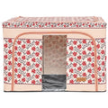 Cutie de Depozitare Pliabila, 66 L din Bumbac si In, 52 x 42 x 39 cm, Fereastra Frontala, 2 Usi de Acces cu Fermoar Bidirectional, Cadru Metalic, Suport Baza Stabil din Plastic, Motiv Traditional Model 7