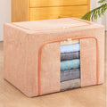 Cutie de depozitare pliabila, Cu fermoar, 66 L, Textil, 50x40x33 cm, Cadru Metalic, Suport Baza Stabil din Plastic, Roz pudrat