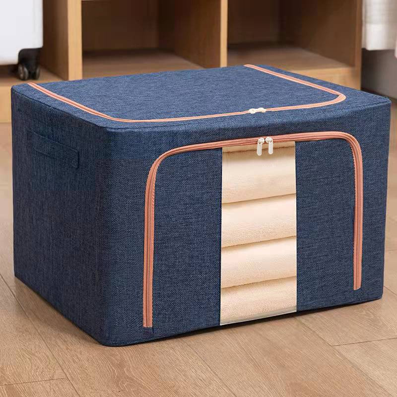 Cutie de depozitare pliabila, 24L, din bumbac si in 40x30x20cm , 2 ferestre , frontală si laterala ALBASTRU MARIN