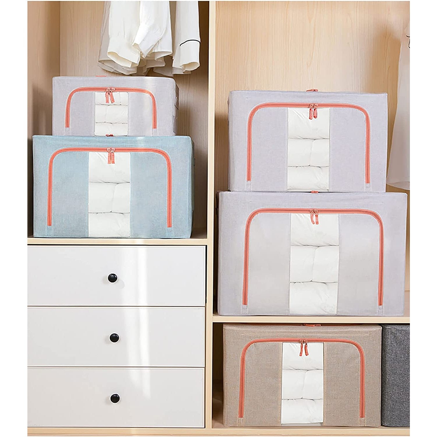 Cutie de depozitare pliabila cu fermoar 66L material textil 50x40x33cm BLEO