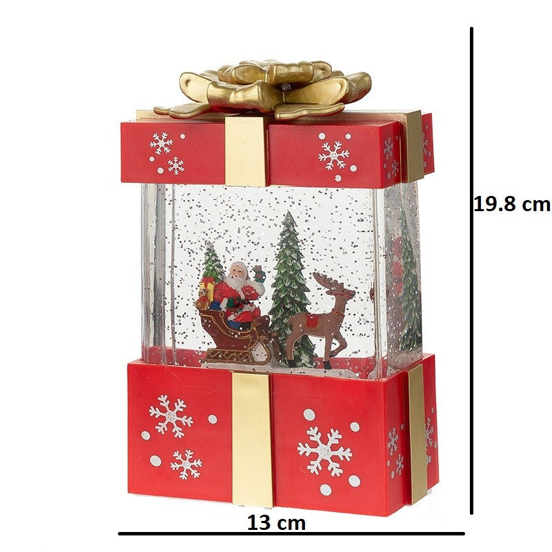 Decorațiune de Crăciun - Cutie de Cadou Muzicală cu Moș Crăciun și Sanie, Cantece de Craciun, 3 Moduri