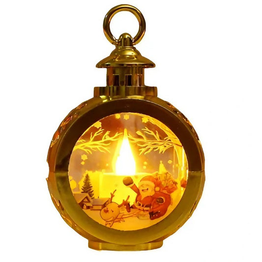 Decorațiune de Crăciun tip Felinar cu LED , 14 x 9 cm, Auriu