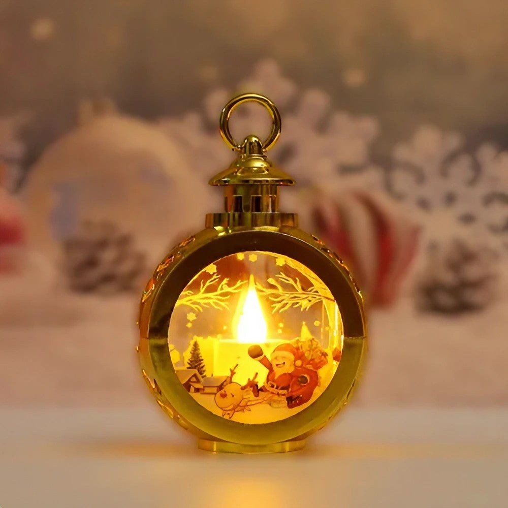 Decorațiune de Crăciun tip Felinar cu LED , 14 x 9 cm, Auriu