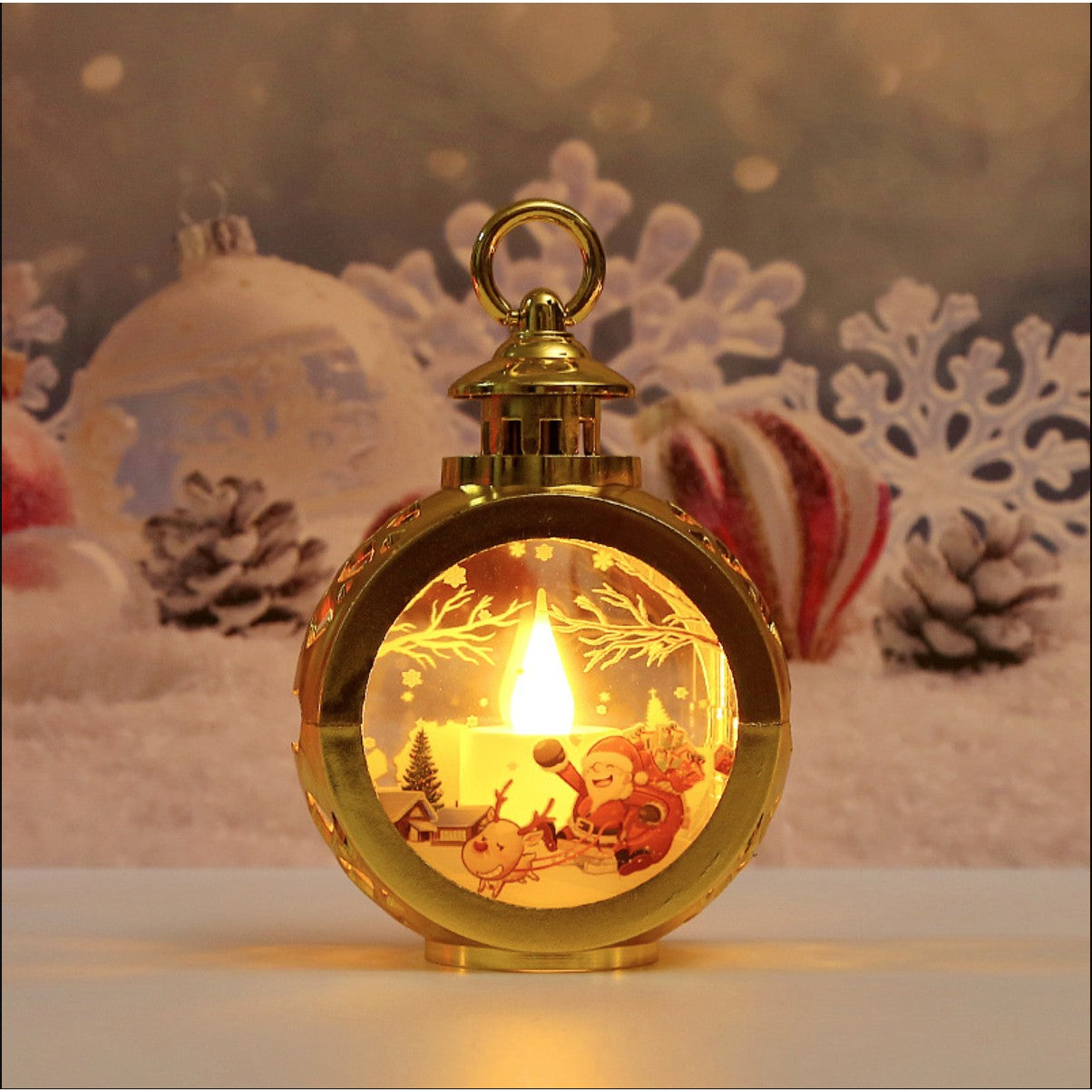 Decorațiune de Crăciun tip Felinar cu LED , 14 x 9 cm, Auriu