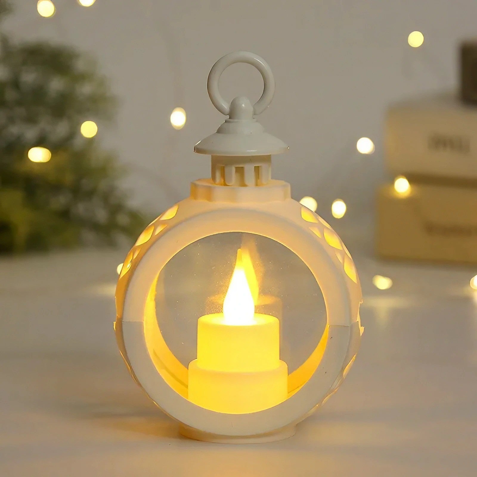Decorațiune de Crăciun tip Felinar cu LED , 14 x 9 cm, Alb