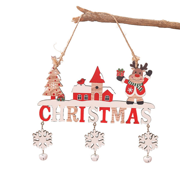 Decorațiune de Crăciun din lemn cu șnur pentru agățare - Model Ren, „Christmas”