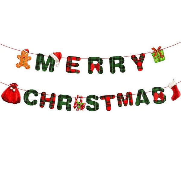 Decorațiune de Crăciun tip Banner, pentru ușa sau perete, 18 piese de dimensiunea 12x13 cm/ Litera