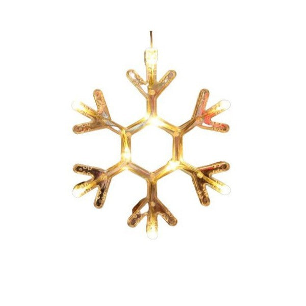 Figurina cu luminite decorative de Craciun in forma de Fulg si ventuza pentru geam