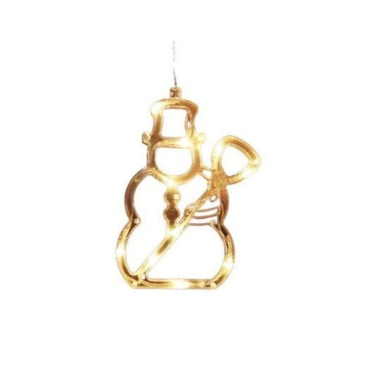 Figurina cu luminite decorative de Craciun in forma de Om de zapada si ventuza pentru geam