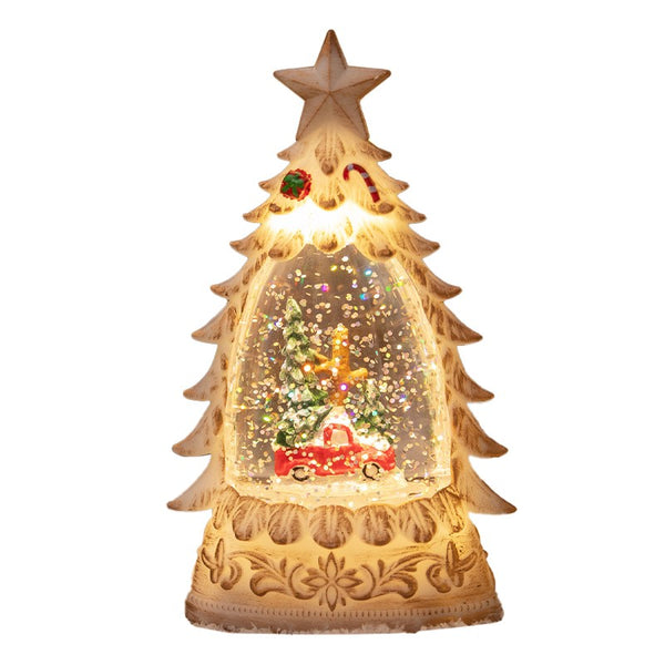 Decoratiune de Craciun tip Brad, Glob de Cristal cu Fulgi de Zapada , 16cm