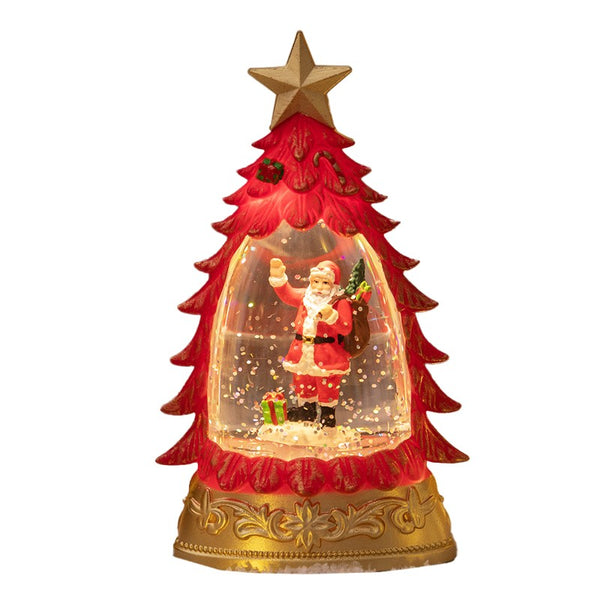 Decoratiune de Craciun tip Brad, Glob de Cristal cu Fulgi de Zapada, 16 cm