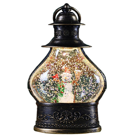 Decoratiune de Craciun tip Felinar, Glob de Cristal cu Fulgi de Zapada, 15 cm