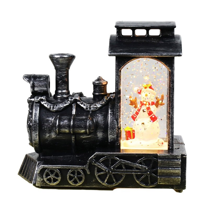 Decoratiune de Craciun tip Locomotiva, Glob de Cristal cu Fulgi de Zapada