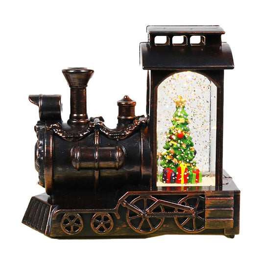 Decoratiune de Craciun tip Locomotiva, Glob de Cristal cu Fulgi de Zapada, Model Pom de Craciun, 12 cm