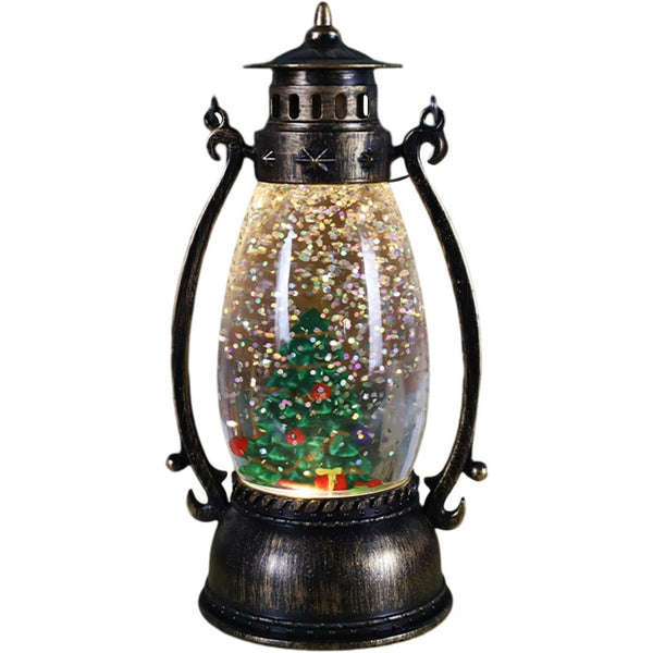Decorațiune Crăciun, Felinar cu LED, Model Lampă cu Ulei, Brad de Crăciun, cu Mâner, 14 cm