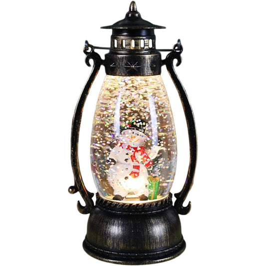 Decorațiune Crăciun, Felinar de Crăciun cu LED, Model Lampă cu Ulei, Om de Zapada, cu Mâner, 14 cm
