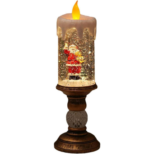 Decorațiune Luminoasă Lampă de Crăciun, Model Sfesnic cu Lumânare și Moș Crăciun