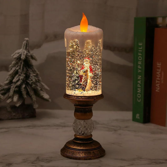 Decorațiune Luminoasă Lampă de Crăciun, Model Sfesnic cu Lumânare și Mos Craciun si Bradul,