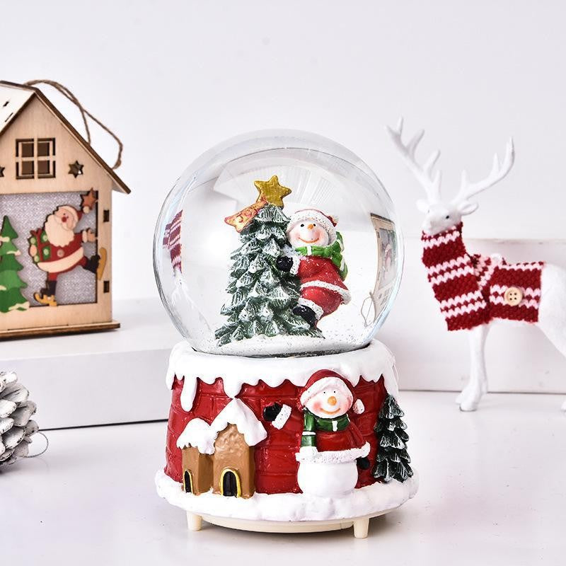 Decorațiune Crăciun- Glob cu zăpadă, "Moș Crăciun in Brad"