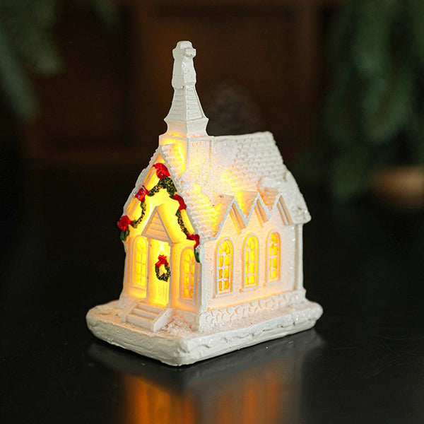 Decoratiune Ornament de Craciun, Biserica de Craciun din Rasina, Iluminata LED, 9 cm