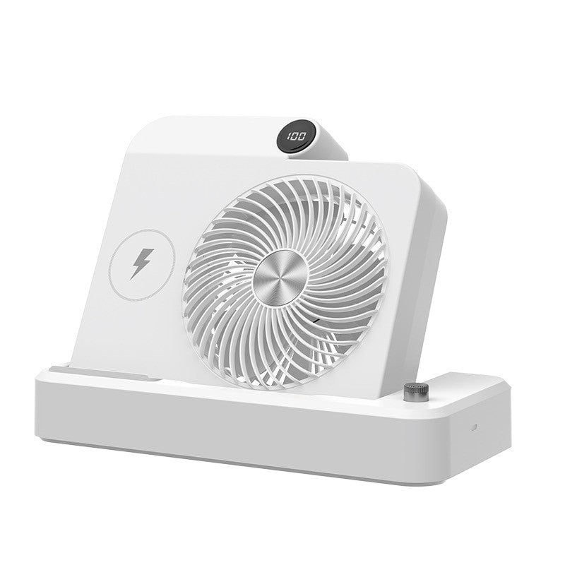 Ventilator Smart 2 în 1 MaisonElise – 100 Trepte de Viteză, Încărcare Wireless Telefon, Afișaj Digital, 2400 mAh, Ultra Silențios, USB-C, Bej, 25 x 16.5 x 24 cm