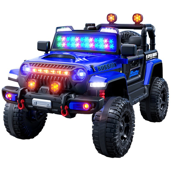 Mașină Electrică pentru Copii 3-9 ani, Off-Road, Conectare Bluetooth, telecomandă, Tracțiune Integrală, Lumina Intermitenta, Baterie 12V 7Ah, 120x63x68cm Albastru