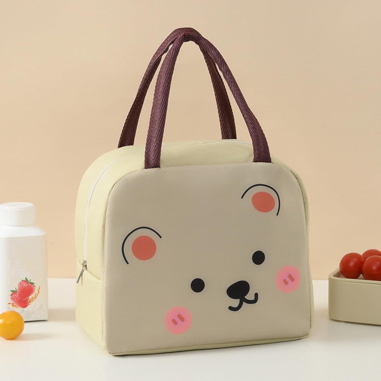 🎒 Geantă Frigorifică Copii MaisonElise, Model Ursuleț Bej, 22x14x19 cm, Pânză Oxford Izolată Termic, Prânz & Picnic, Design Desene Animate